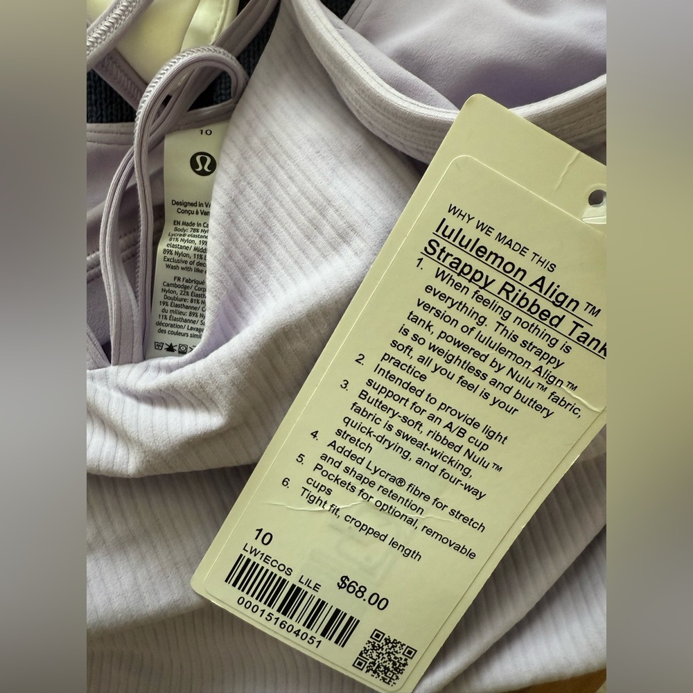 NWT Lululemon Align Strappy Ribbed Tank Top Lilac Ether Purple Crop Camisole 10 - Picture 5 of 8